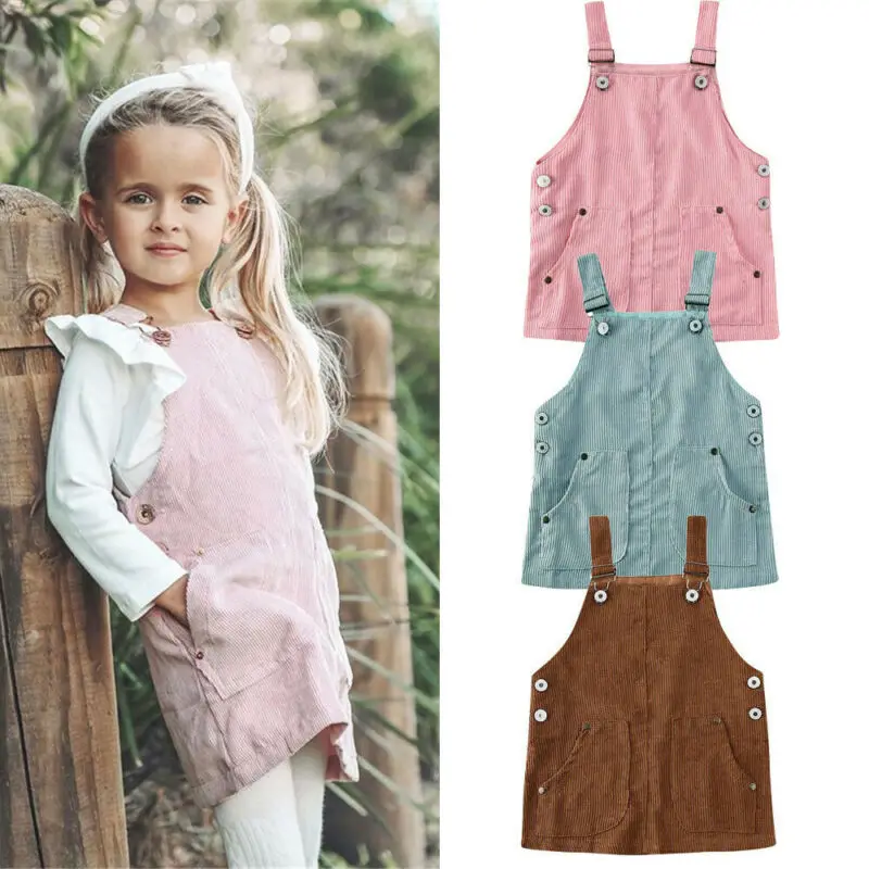 

US Toddler Kids Baby Girl Retro Strap Dress Suspenders Loose Overalls Dress 0-5Y