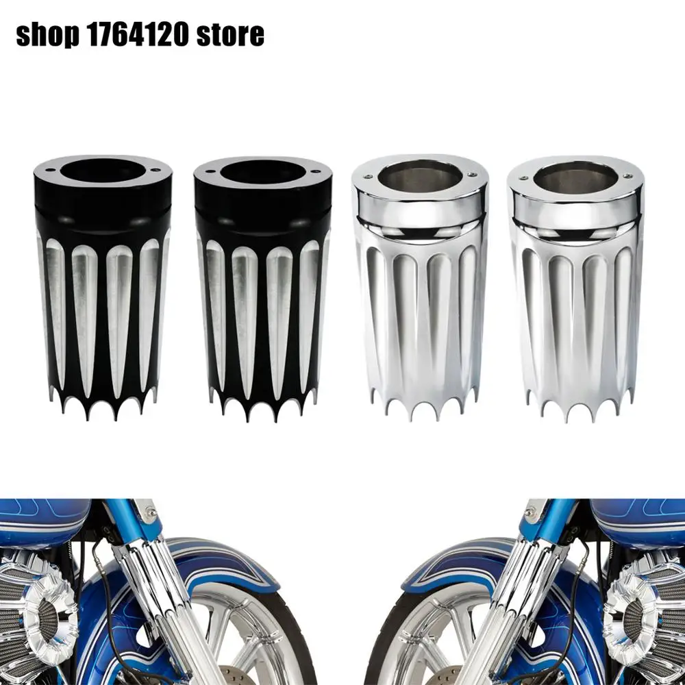 

Motorcycle Fork Boot Slider Covers CNC Cut Black/Chrome For Harley Touring Road King Street Electra Glide FLHX FLSTF FLSTN 08-17