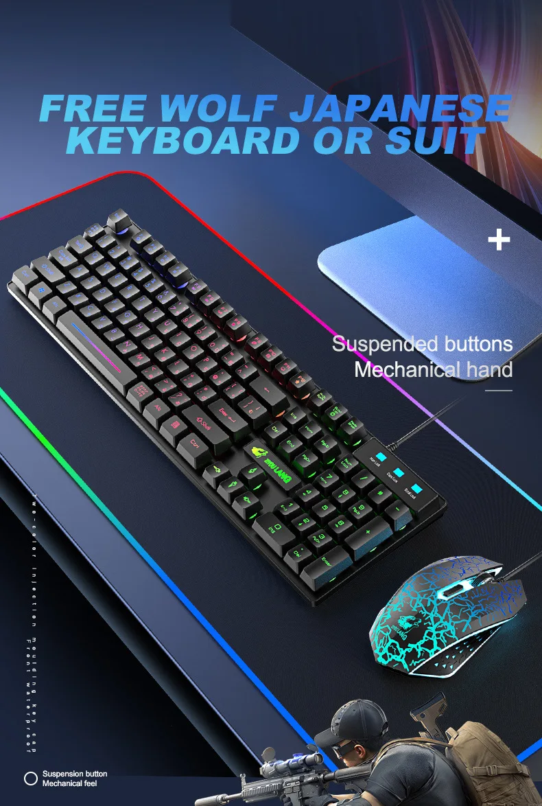 

Japanese Gaming Keyboard Luminous Keys and Mouse Set Game Manipulator for Desktop PC Notebook Computer Laptop Accessories Mice
