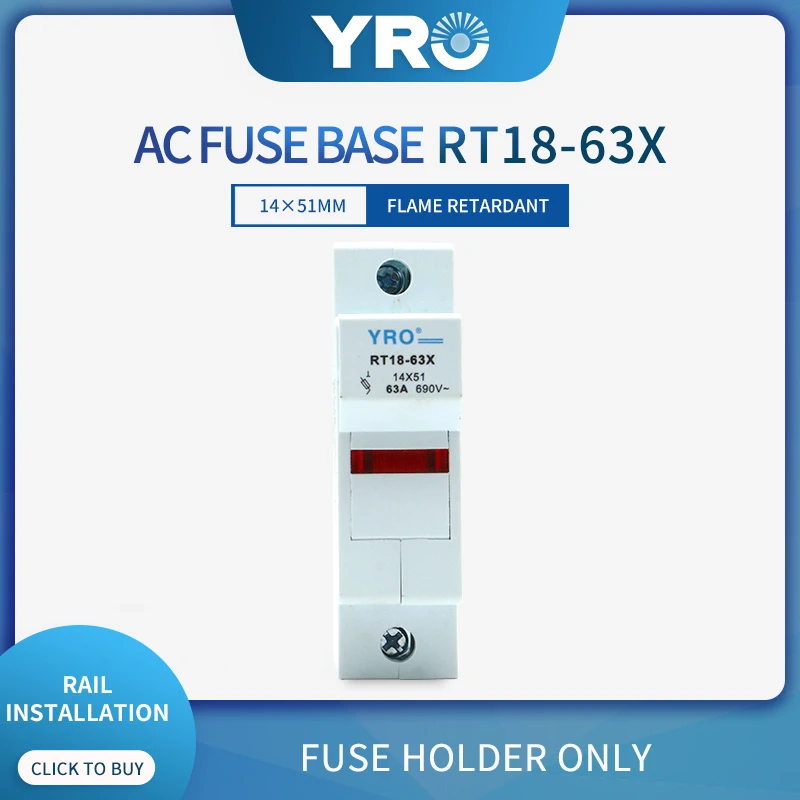 

AC 1PC 1P Fuse Base 690V 63A With LED light Matching Fuse 14x51MM R016 only Fuse Base RT18-63X