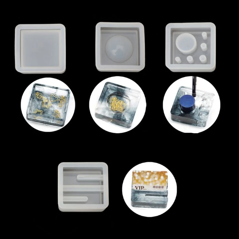 

4Pcs Silicone Mold Card Storage Pen Holder Epoxy Resin Mold Office Desk Ornament