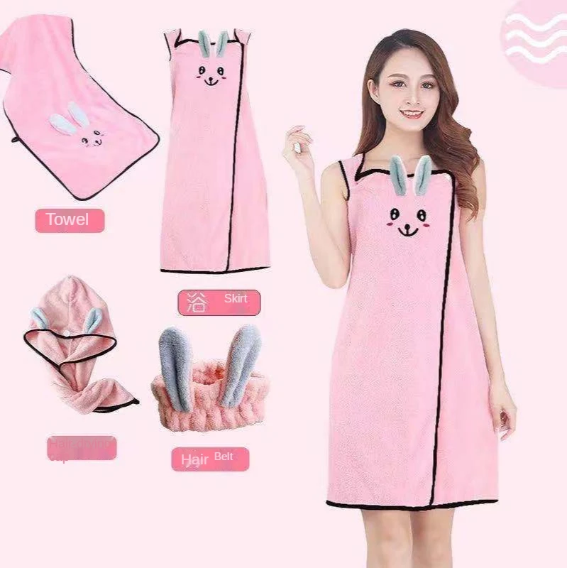 

[XL Size 40-110 KG] Adults Can Wear Bath Towels, Cartoon Rabbit Sling, Large Bath Towels, Easy To Wear And Take Off Bath Skirts