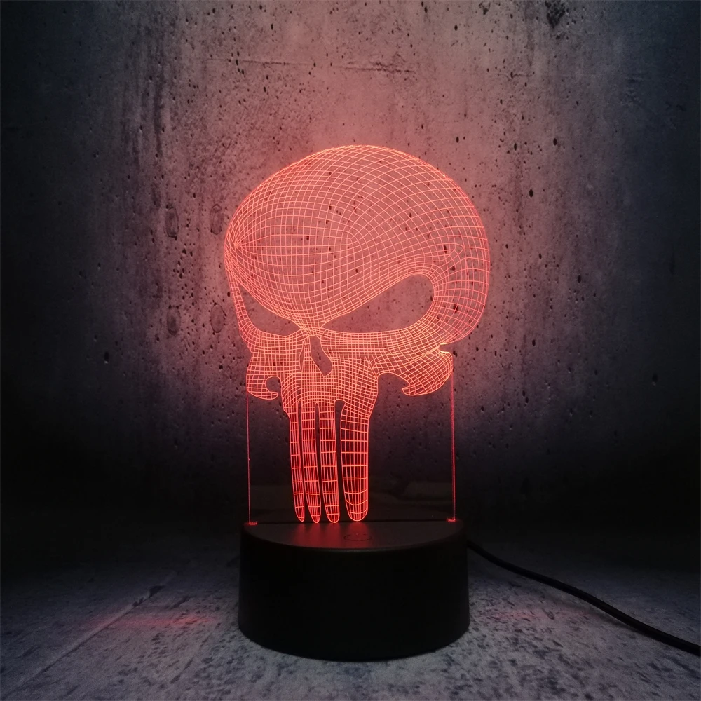 Длинный зуб череп 3D светодиодный USB лампа Хэллоуин Каратель настроение красочная