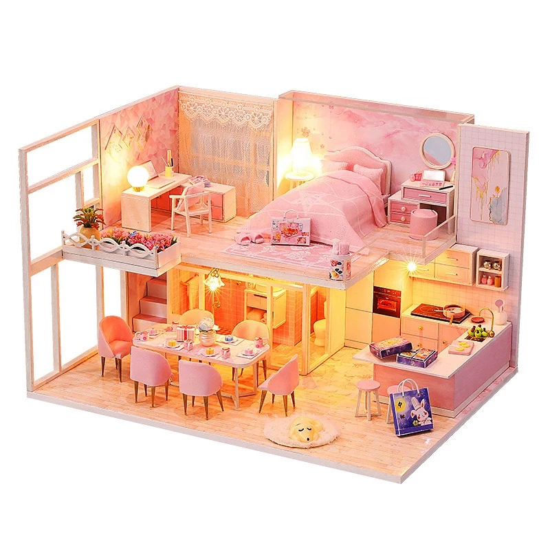 

DIY Dollhouse Wooden Doll Houses Miniature Doll House Furniture Kit Toys 1:24 Scale Creative Room for Children Gift
