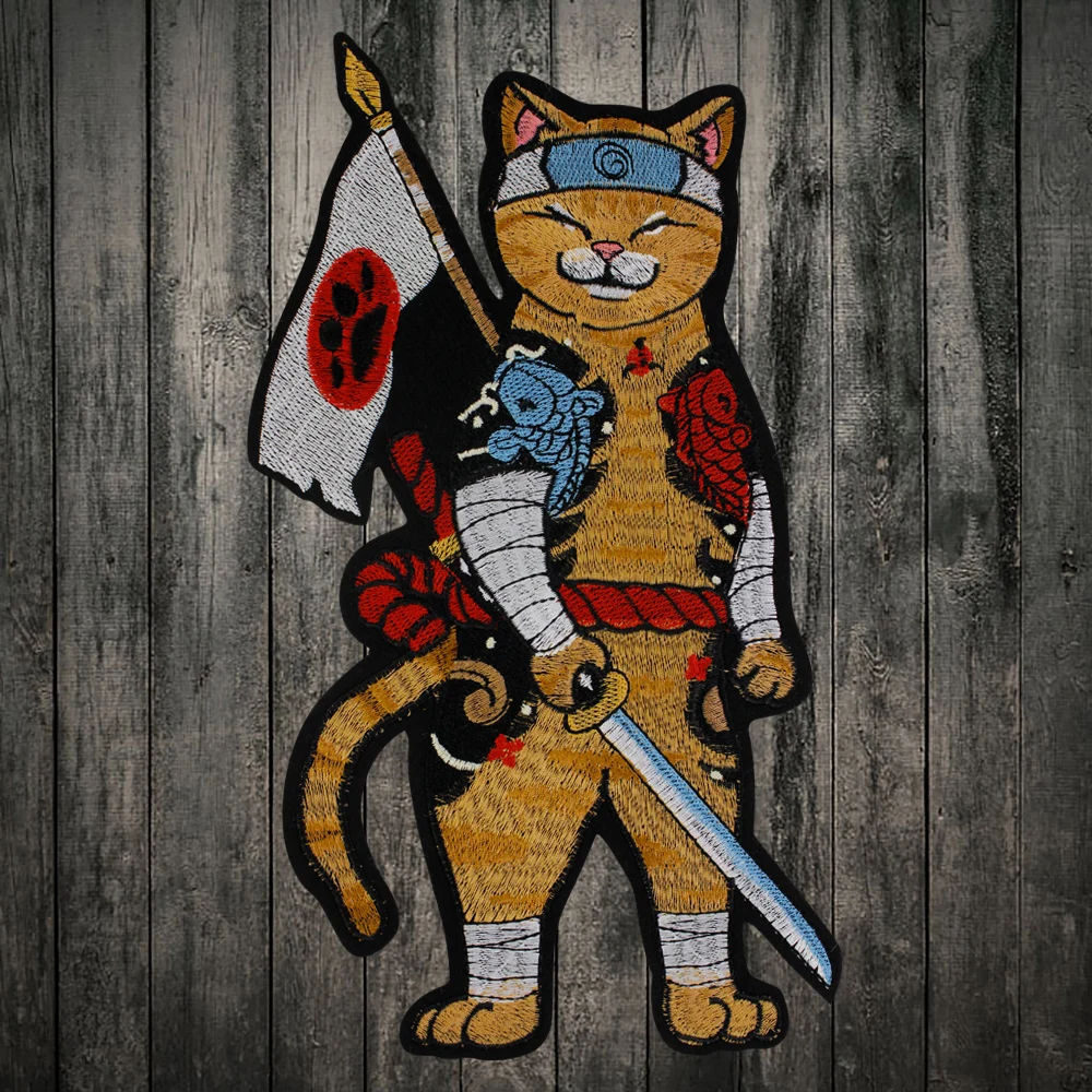 Татуировки кошка с ножом вышивка патч японская культура лапша Утюг на крутой