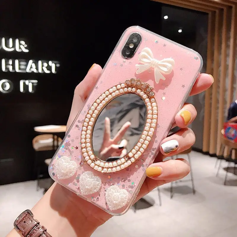 Для iPhone 11 Pro Max X XS XR 6 6s 7 8 Plus чехол с жемчужинами и шипами для девушек зеркальный