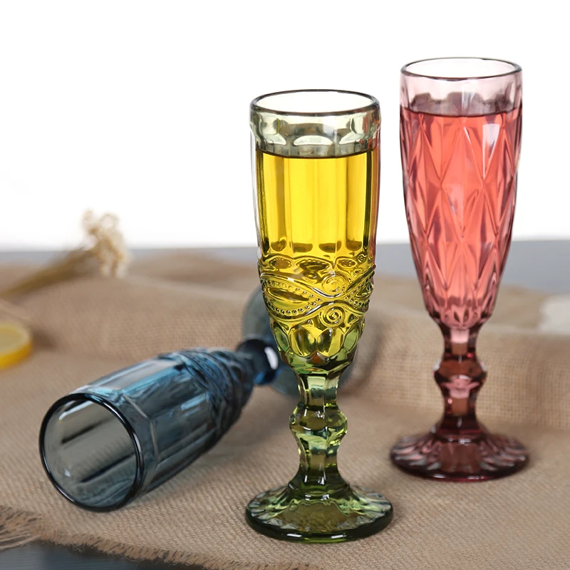 

Retro Color Relief Champagne Cup Creative Small Number Juice Cup Glass Goblet Household Thickening Wine Glass Wine