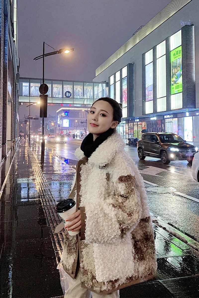 

Lamb Wool 2020 Winter Clothing Popular Overcoat Korean Style New Patchwork Slimming Short Thickened Coat