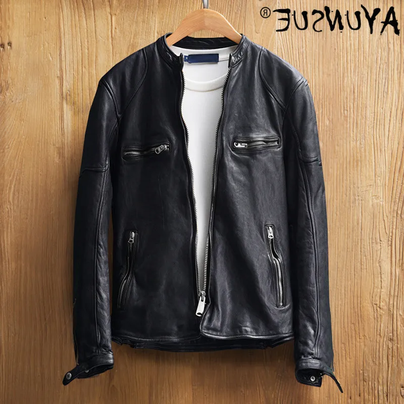 

Men's authentic jacket, 100% authentic sheepskin, retro, Korean tight