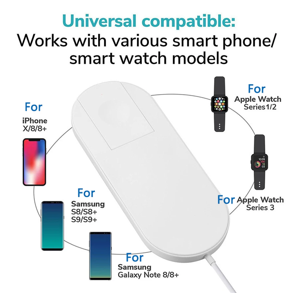 

Qi Wireless Charger For iPhone X XS MAX XR 8 7 11 Fast Wireless Full load 2 in 1 Charging Pad for Airpods 2019 Apple Watch 4 3 2