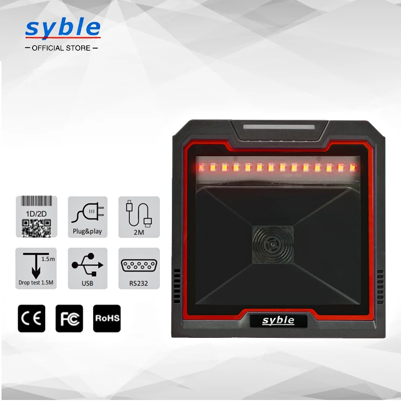 

Syble USB Wired 1D/2D QR Barcode Scanner Omnidirectional Desktop Bar Code Reader for Alipay Mobile Payment