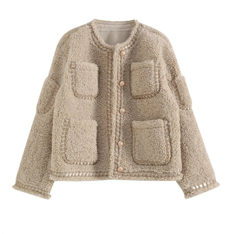 

Autumn Winter Warm Faux Lambswool Fleece Jackets Women Fashion Loose Coats Long Sleeve Casual Pocket Button Outerwear