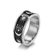 vintage moon star sun statement ring hip hop stainless steel rings for women mens boho jewelry gift lucky worry ring for anxiety