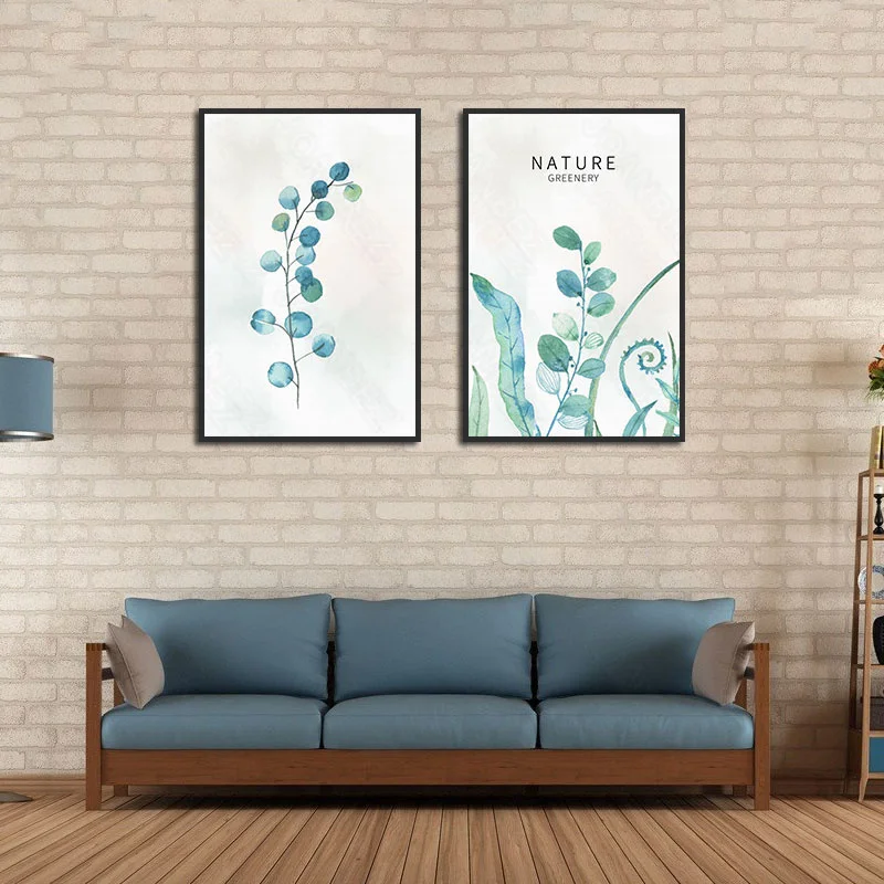 

Modern impressionism green sapling illustration landscape simple white floor canvas wall sofa background art furniture