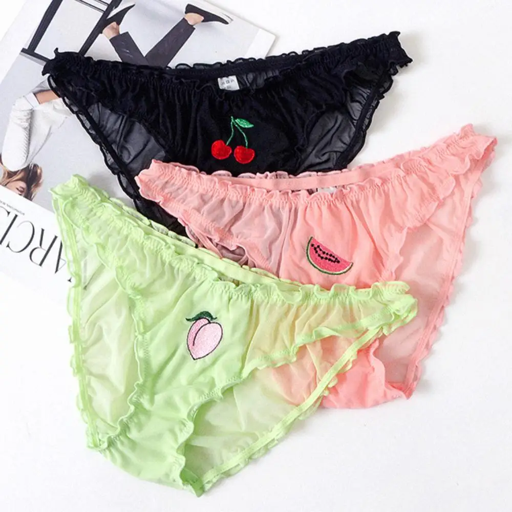

Women Low Waist Printed Knickers Ladies Lace Ruffle Panties Solid Color Sexy G-String Thongs Briefs Underwear
