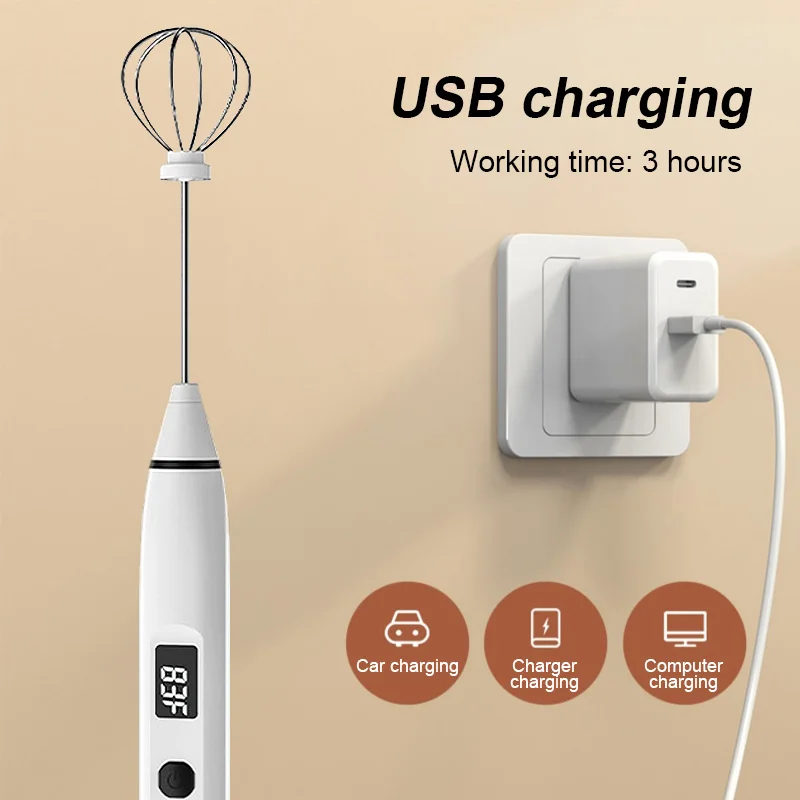 Milk Frother 3-Speed Electric Handheld Whisk Blender Digital Display Usb Rechargeable For Coffee Cappuccino Egg Latte | Бытовая техника