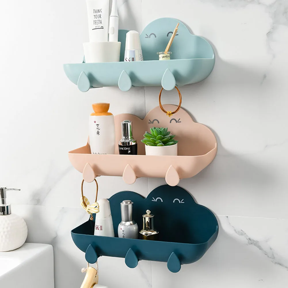 

Bathroom Organizer Shelf Rack Perforation-Free Cloud Bathroom Shower Toilet Wall-Mounted Multifunction Non-Marking Paste Shelves