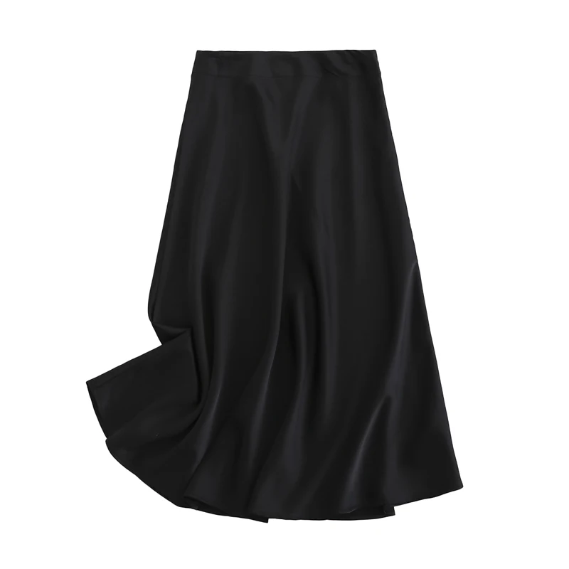 

Tangada women solid quality satin midi skirt vintage side zipper office ladies elegant chic A-line skirts 6D18