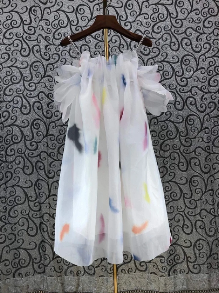 

Бальное платье 2021 летние пикантные вечерние Клубные женские спагетти ремень градиент Цвет, без рукавов, с принтом; Повседневные белые плать...