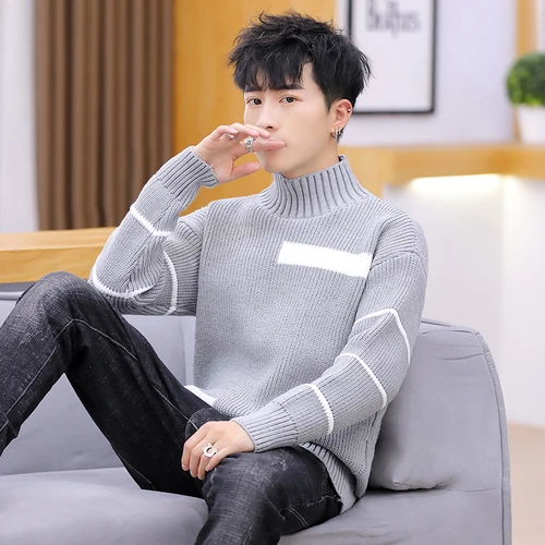 grey Winter High Neck Thick Warm Sweater Men Turtleneck Brand Mens Sweaters Slim Fit Pullover Men Knitwear Male clothes - Цвет: grey
