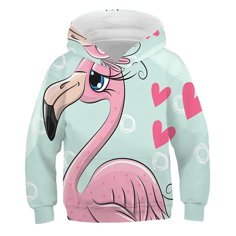 

2021 Hot spring and autumn flamingo cartoon jumpsuit boy boy street casual hooded children's hooded