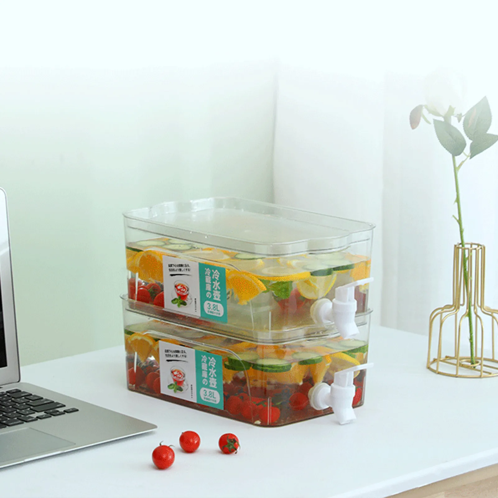 

Tea Cold Water Bucket Beverage Container With Spigot & Fruit Server Lid Drink Dispenser 3.8L Large Capacity imaginative