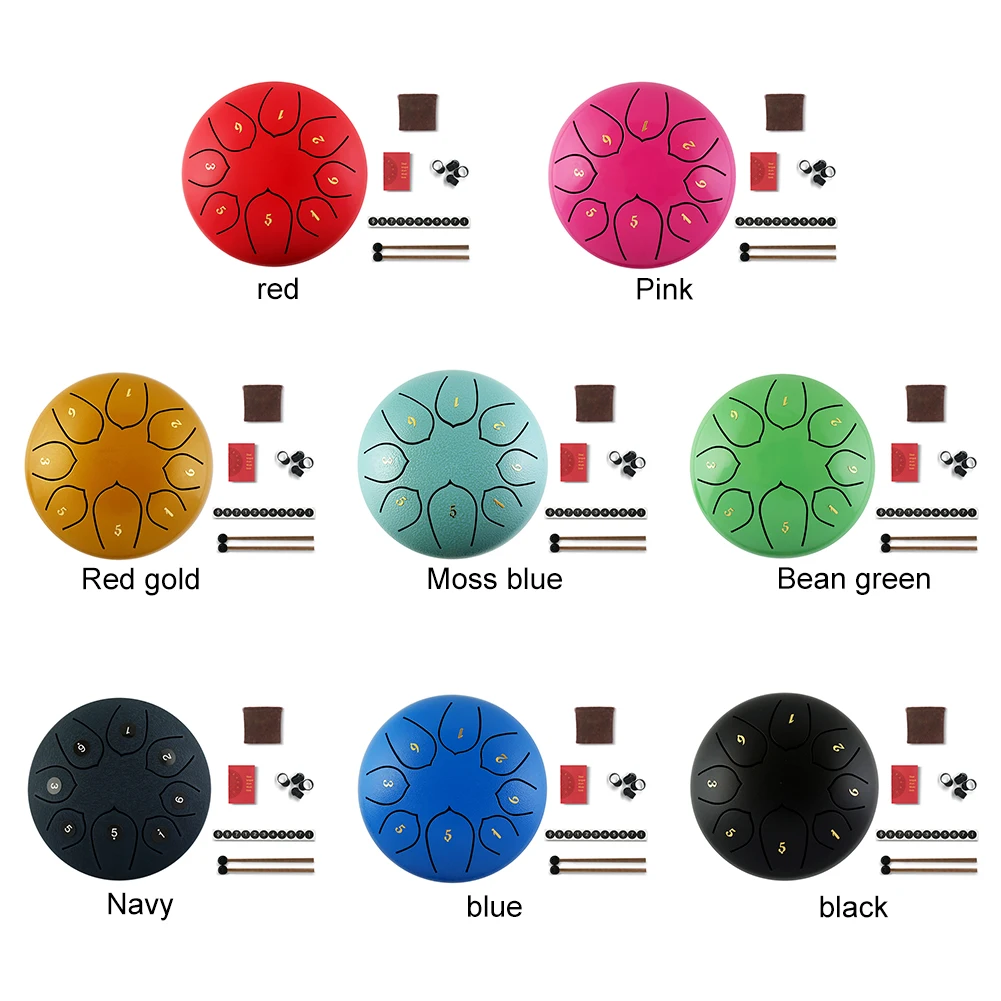 

High Quality Ethereal Drum Tongue 6 Inch 8 Tune Steel HandPan Drum Tank Lotus Drums with Drumsticks Percussion Instruments