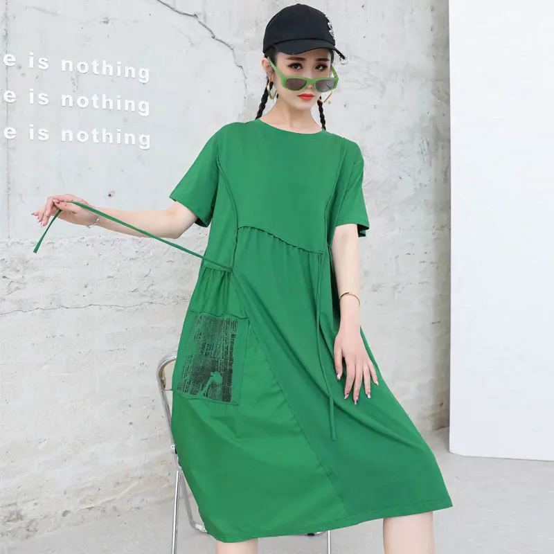 

SOUL OF TIGER Korean Style 2021 New Fashion Womens Casual Black Dresses Ladies Printed Patchwork Dress Female Oversized Vestidos