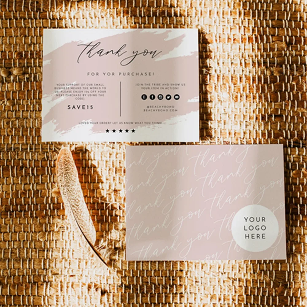 

Personalize Logo Business Name CardsSmall Business Thank You Card, Blush Thank You Package Insert,Custom Text Social Media Card