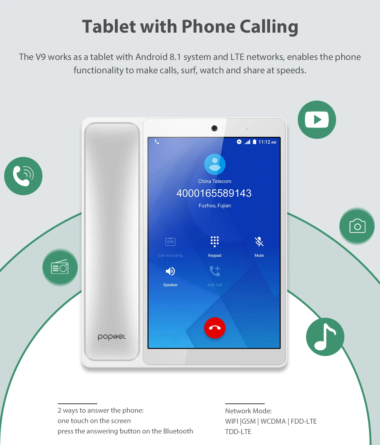 POPTEL V9 8,0 дюймовый смартфон 2 Гб ОЗУ 16 Гб ПЗУ Android 8,1 SC9832E четырехъядерный 5MP OTA OTG стол LTE 4G мобильный телефон