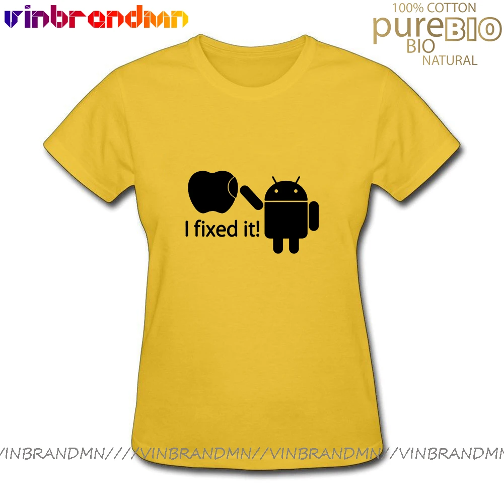 Android исправить это Apple футболка для женщин Юмор логос напечатал забавная с