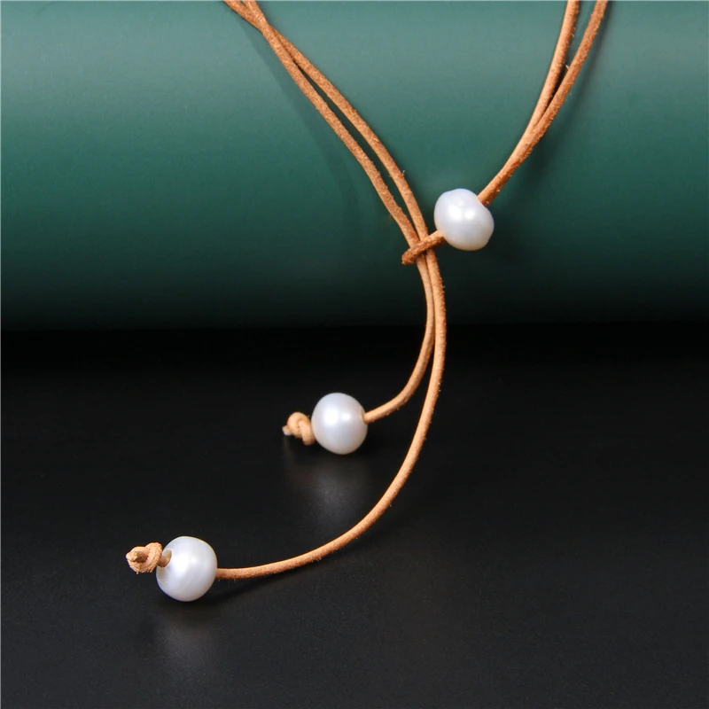 Натуральный жемчуг кожа веревка шнур ожерелья для ношения двумя способами