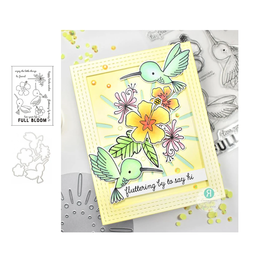 

2021 New FULL BLOOM Bird Flowers Rubber Stamps and Metal Cutting Dies Craft Stencil Scrapbooking Template Make Album Sheet Decor