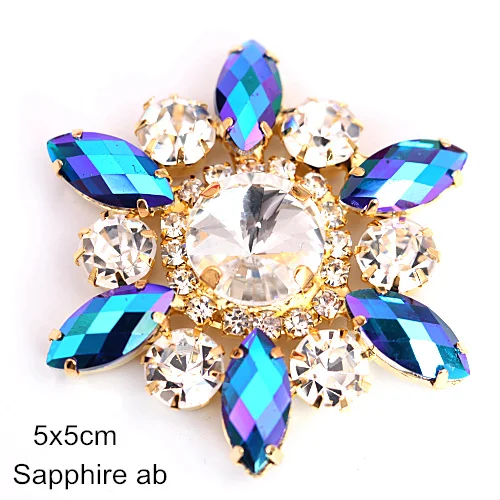 Sapphire AB-5cm 1 шт. кристалл AB аппликация из стеклянных страз с золотой основой цветок аппликация стразы пришить стразы для свадебного платья B3486 - Цвет: Sapphire AB-5cm