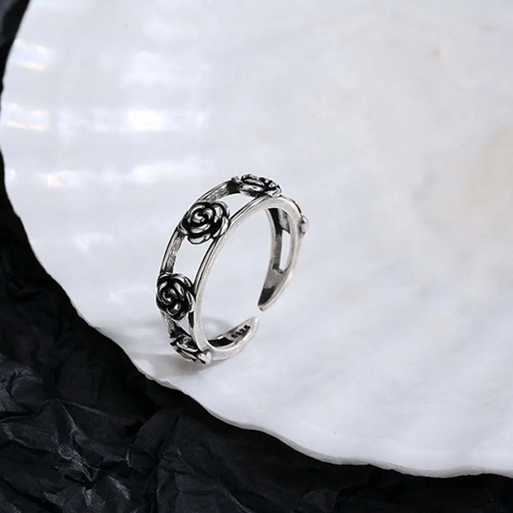 

Retro Double Flower Index Finger Ring Personality Retro Rose Open Ring Female Fashion Jewelry Gift for Women Girl