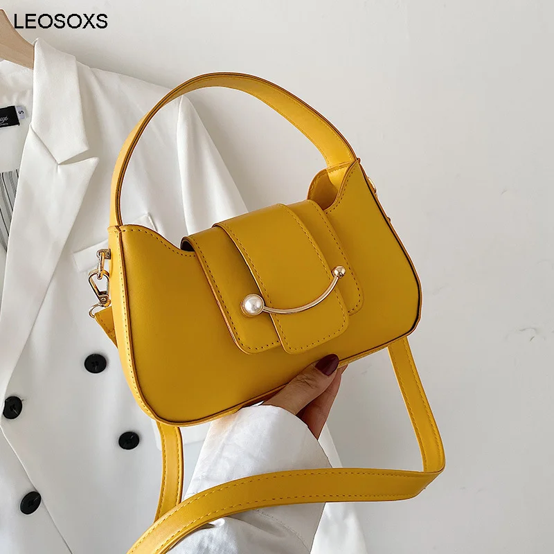 

Новинка 2021, однотонная женская сумка с жемчугом и улыбкой, текстурная уличная мода, женская сумка-мессенджер на одно плечо