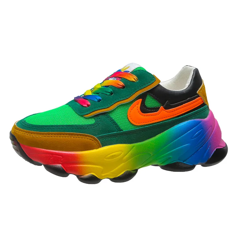 

2021 New Spring Breathable Women Sports Shoes Color Matching Thick Bottomed Versatile Rainbow Women Casual Shoes Running Shoes