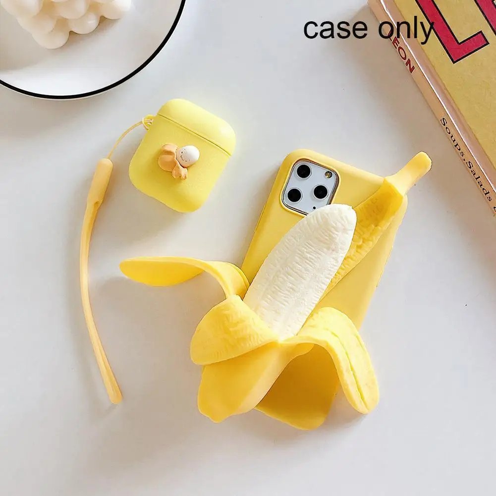 

Funny 3D Stress Reliever Peeled Banana Phone Case For IPhone 11 12 Pro Max Mini Cute Soft Silicon Cover TPU Soft Back Case
