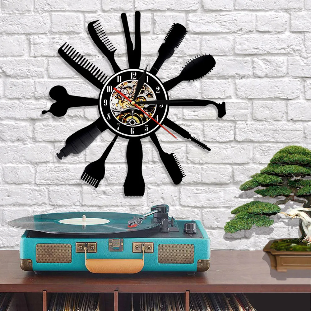 Волосы Красота салон виниловая наклейка на стену часы парикмахерского салона