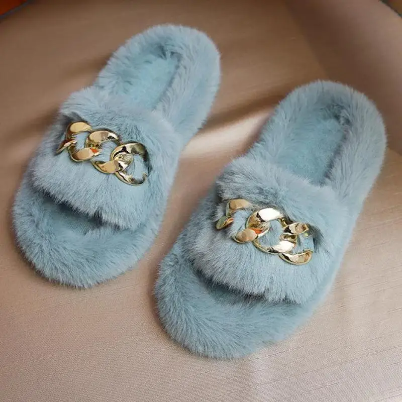 

Female Shoes Loafers Ladies' Slippers Luxury Slides Fur Flip Flops 2022 Flat Designer Plush Soft Fashion Ytmtloy Zapatillas Muje