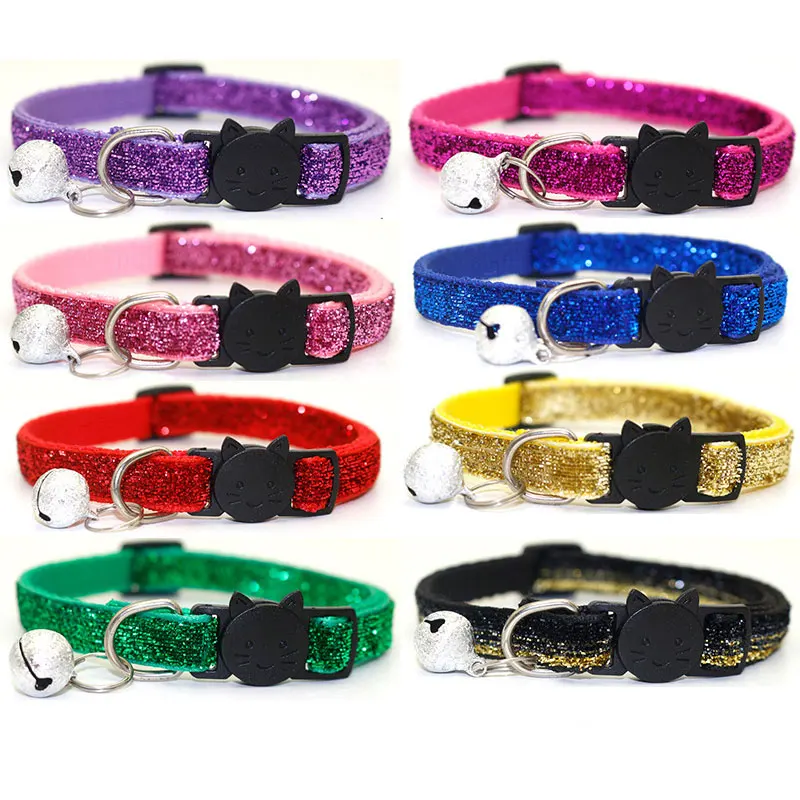 

Glitter Pet Cat Collar With Bell Breakaway Fashion Adjustable Kitten Cat Sequin Collar Neck Strap Cat Accessories Pet Supplies