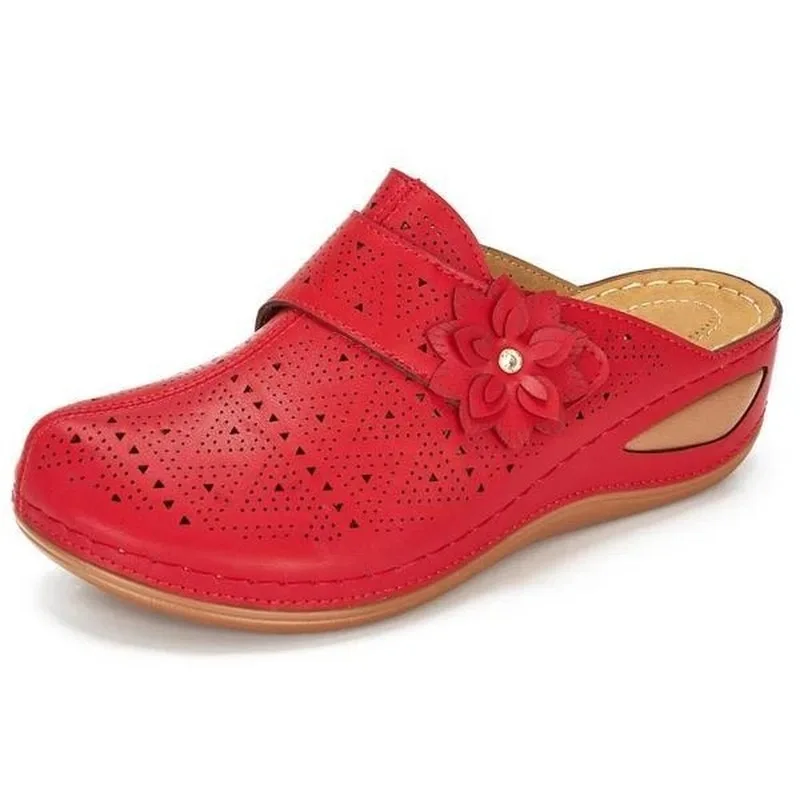 

Women Slippers Summer Shoes Woman Split Leather Hollows Breathable Women's Slippers Outside Slides Plus Size 2021