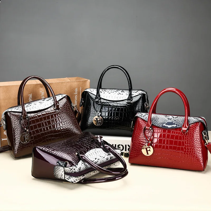 

iPinee Fashion Sequined Letter Tassel Handbag For Women High Quality Serpentine Patent Leather Travel Shoulder Crossbody Bag