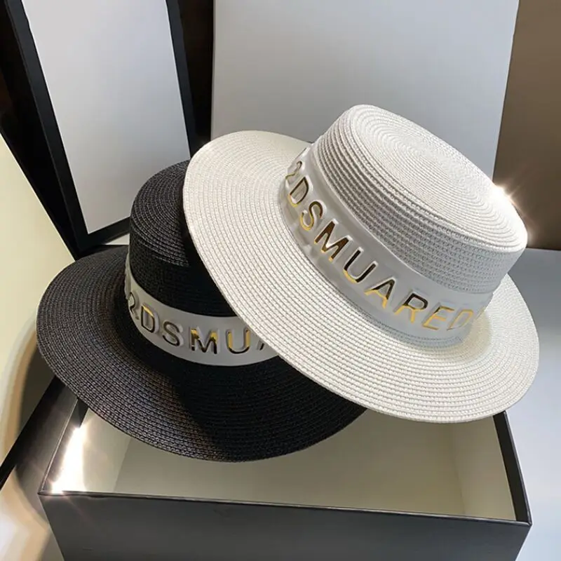 

New summer sun hat women's fashion straw hat ribbon beach hat leisure straw flat top hat top hat sunshade hat