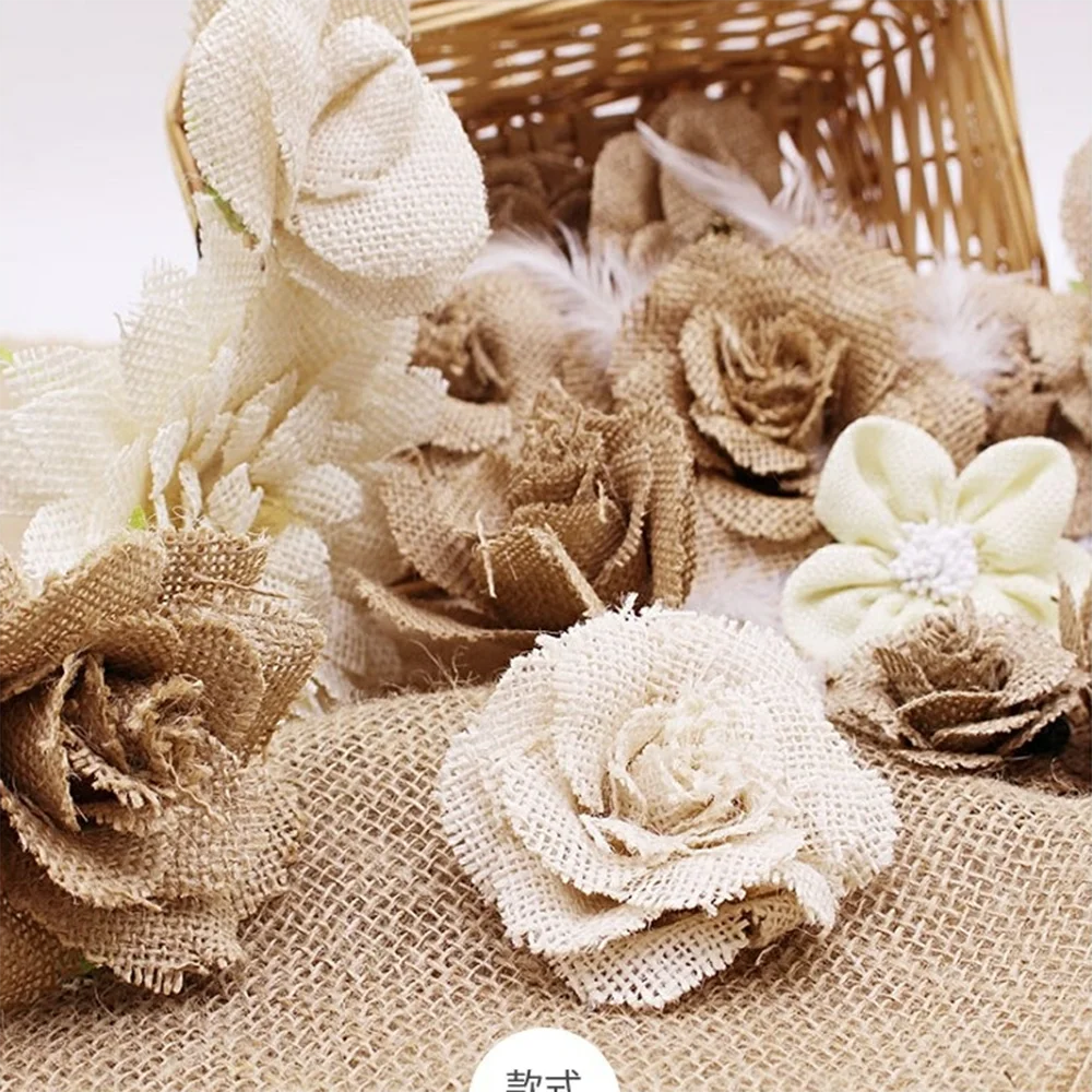 2 шт. декоративные розы из натурального джута|Украшения своими руками для