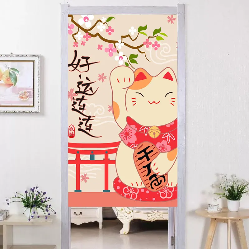 

Счастливая кошка, японская дверная занавеска, полузанавеска, ткань, занавеска для спальни, кухни, занавеска по фэн-шуй