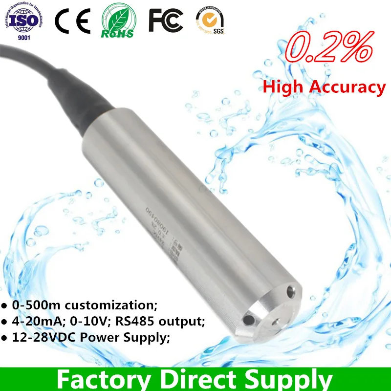 Sonda do Sensor do Nível Ip68 para o Poço 420ma da Profundidade da Água do Mar Saída de 010v 6m8m 9m Transmissor de Pressão Líquido do Comprimento do Cabo de 10m Instrumentos de medição de nível