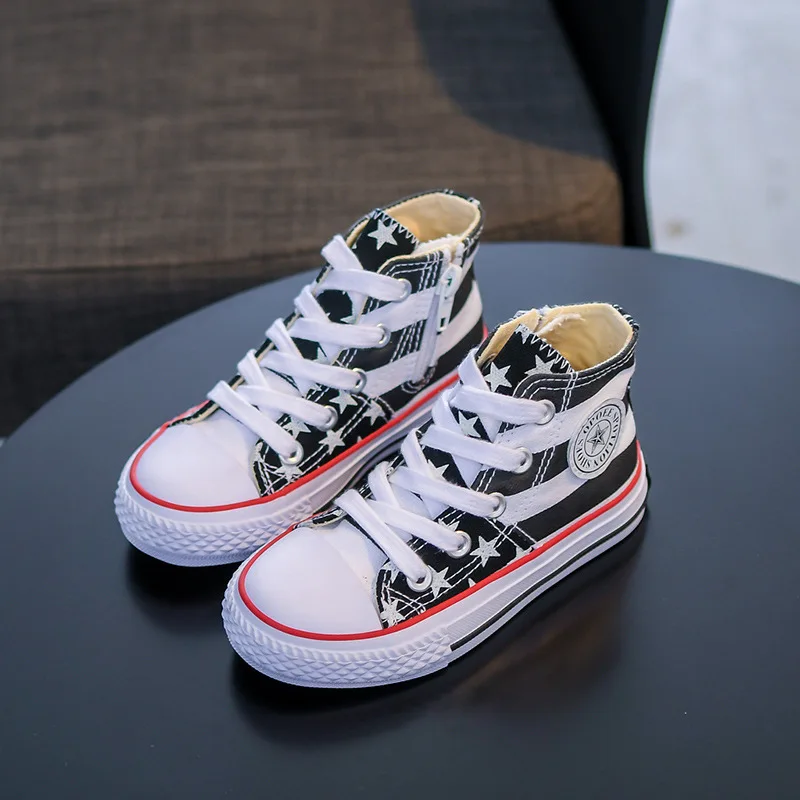 

Children canvas 2020 autumn flag boys and girls canvas shoes British style stripes high-top breathable casual shoes