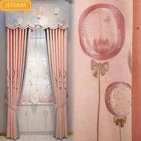 childrens room princess style girl room cute green linen embroidery stitching curtains for bedroom custom finished gauze