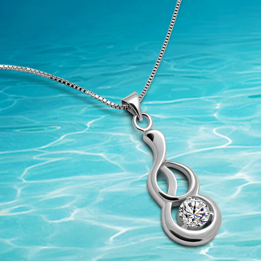 

Fashion 925 Sterling Silver Zircon Pendente Box Chain gourd Necklace Purple Red Sweet Lady Fine Jewelry Gift